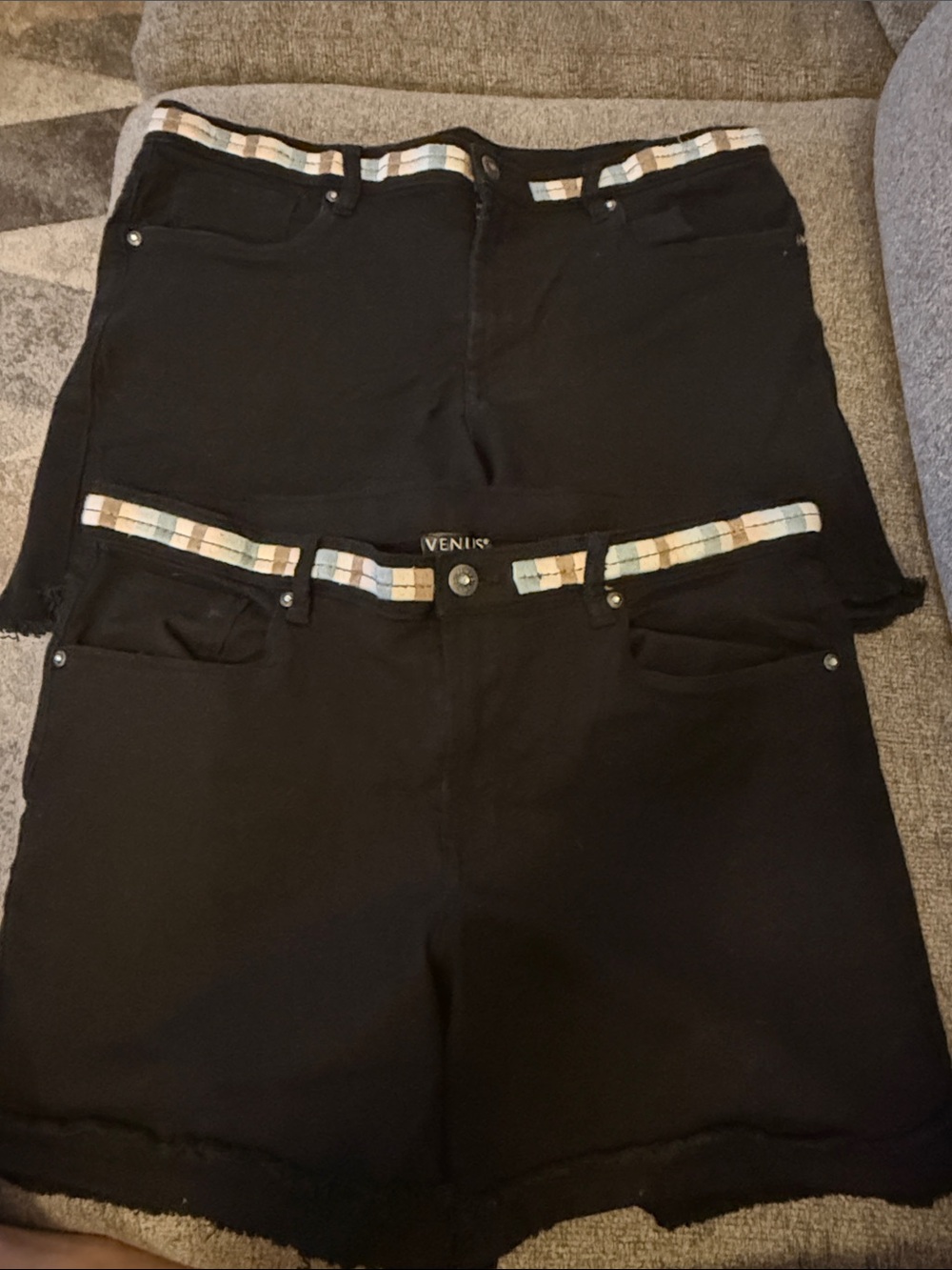 2 Pairs S14/XL VENUS Black Denim Shorts with Striped Waistband